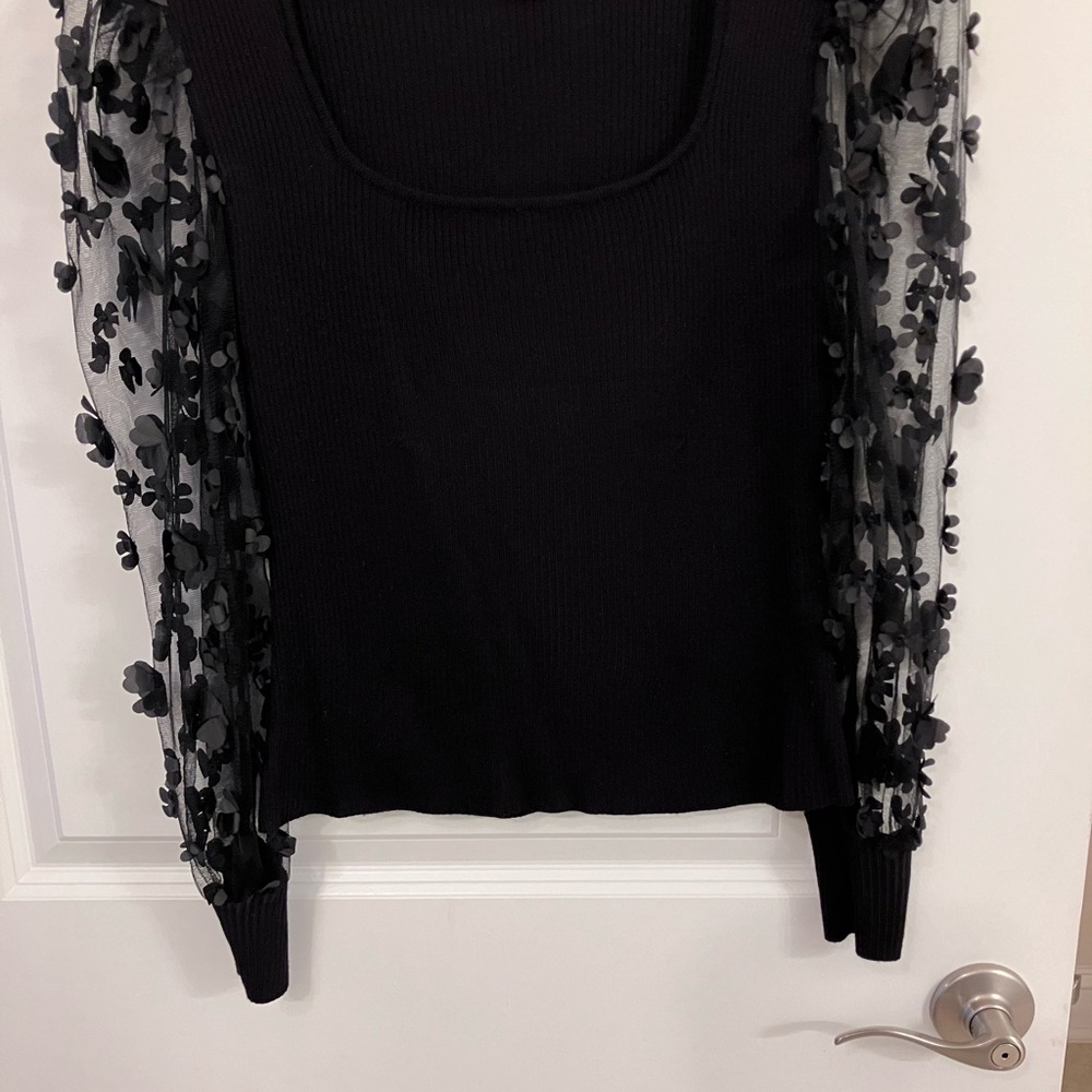 No Boundaries Black Sheer Floral Sleeve Blouse